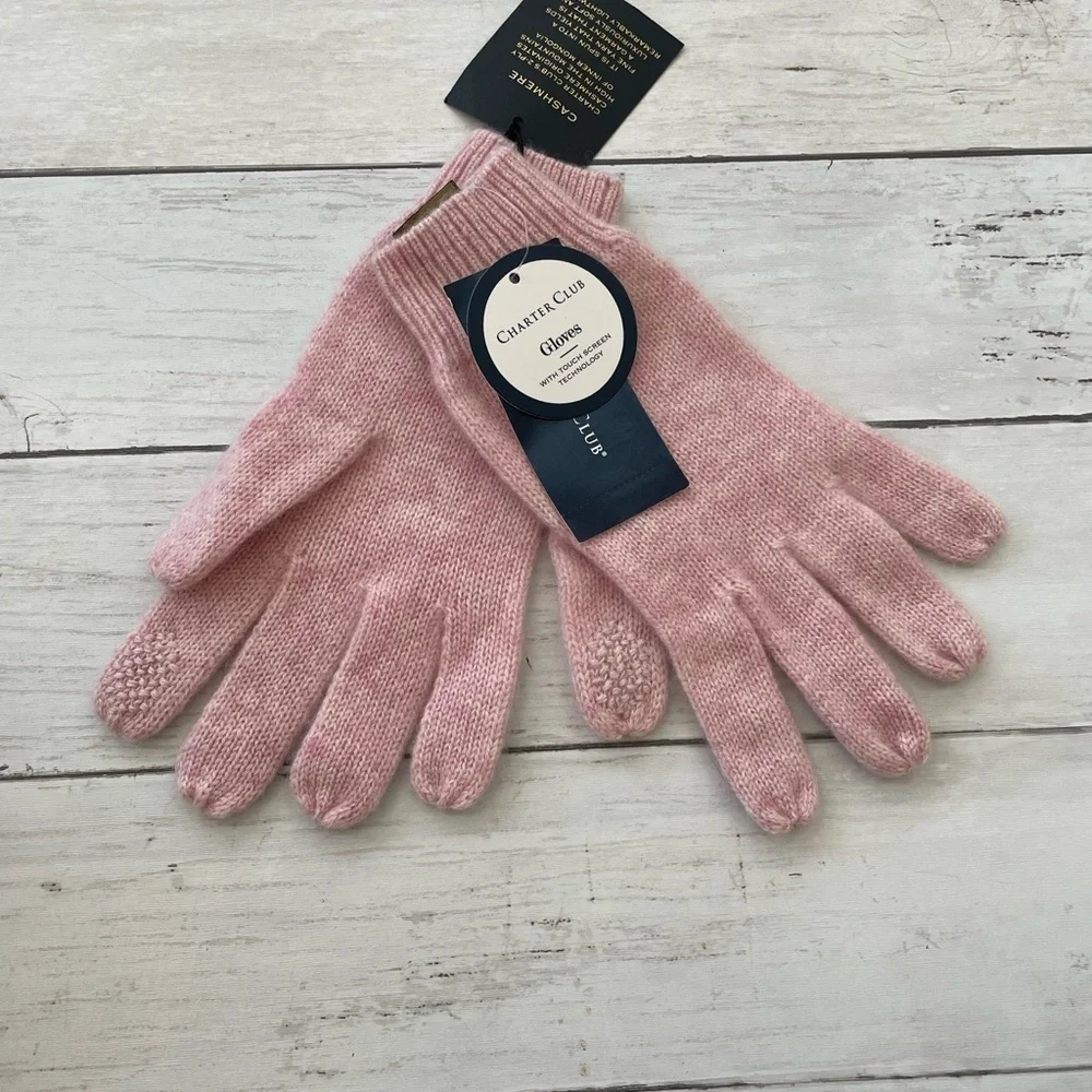 Touch Screen Compatible Gloves Charter Club 100% Cashmere Pink One-Size NWT